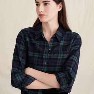 Alex Mill Women Top Tartan Check Plaid Button Down Flannel Blackwatch Blue XS